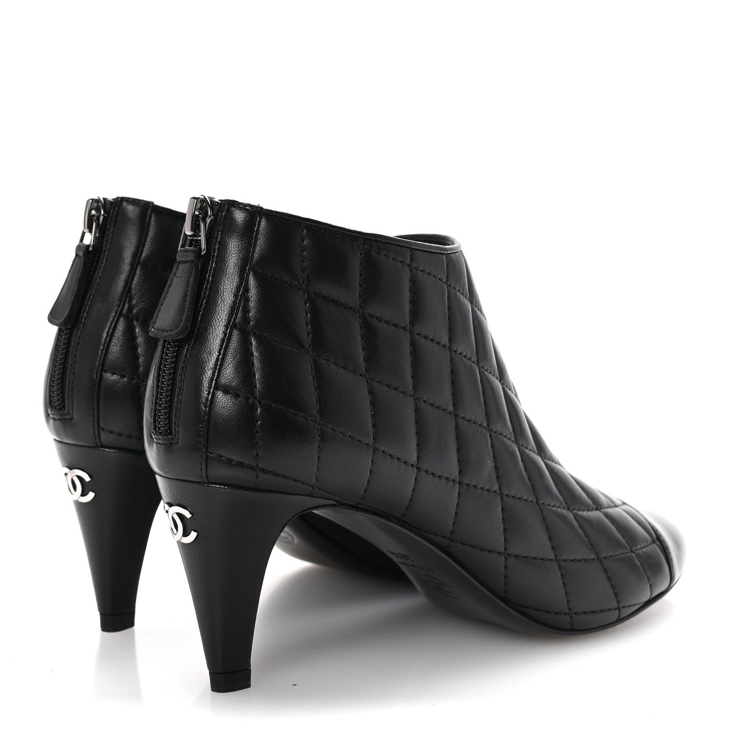 Chanel Calfskin Quilted Cap Toe Short Boots 38.5 Black 5 of 10