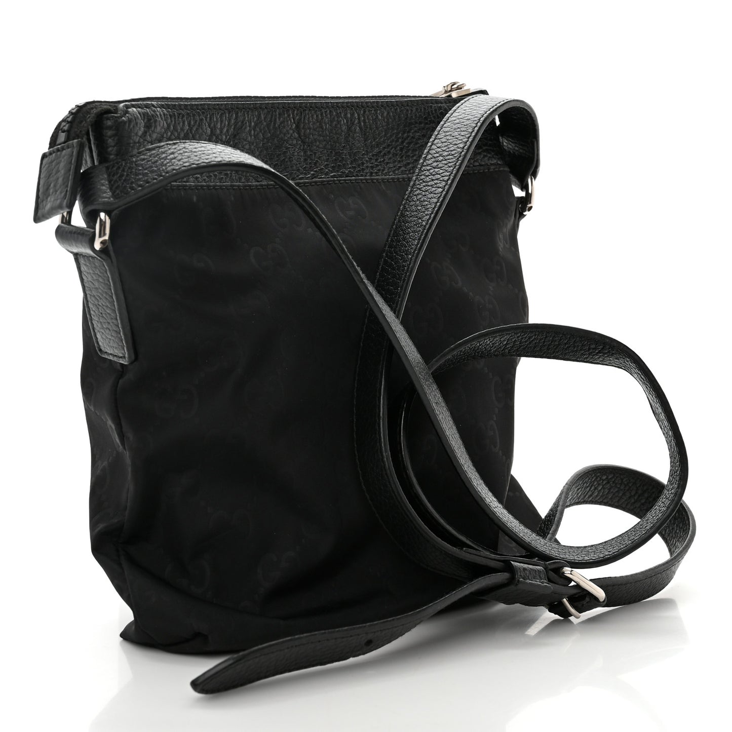Nylon Monogram Dollar Calfskin Small Flat Messenger Bag Black