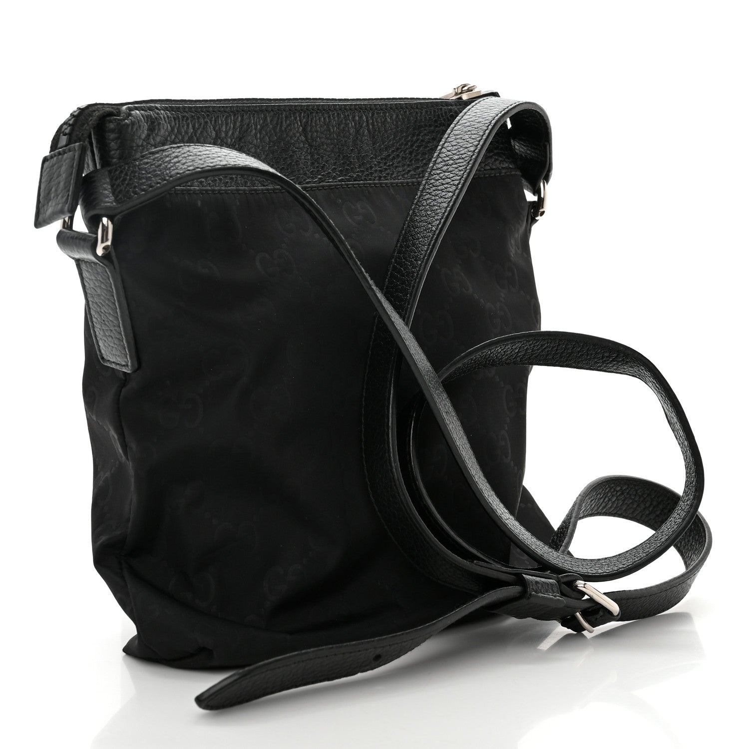 Gucci Nylon Monogram Dollar Calfskin Small Flat Messenger Bag Black 3 of 11