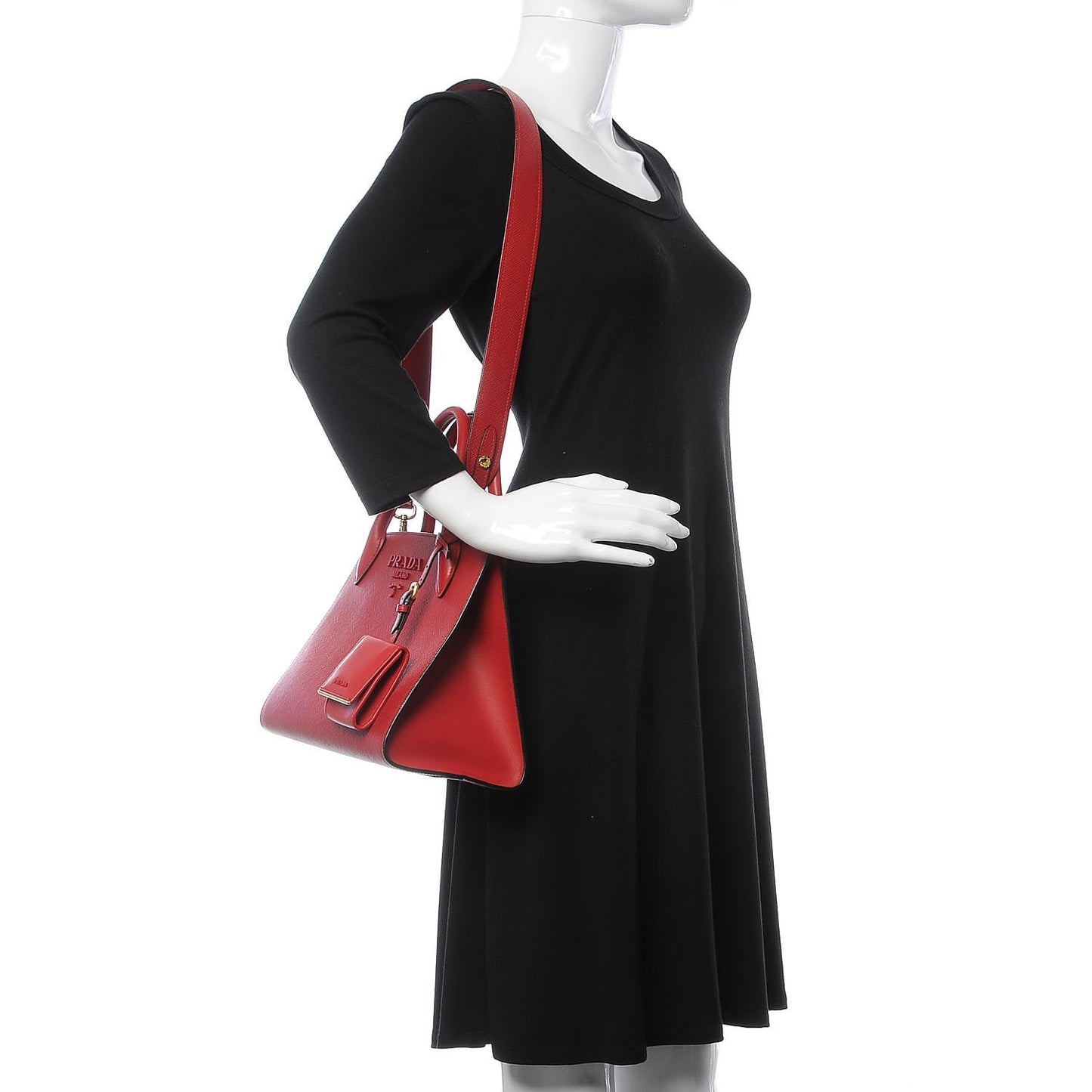 Saffiano Cuir Calfskin Small Monochrome Top Handle Tote Fuoco