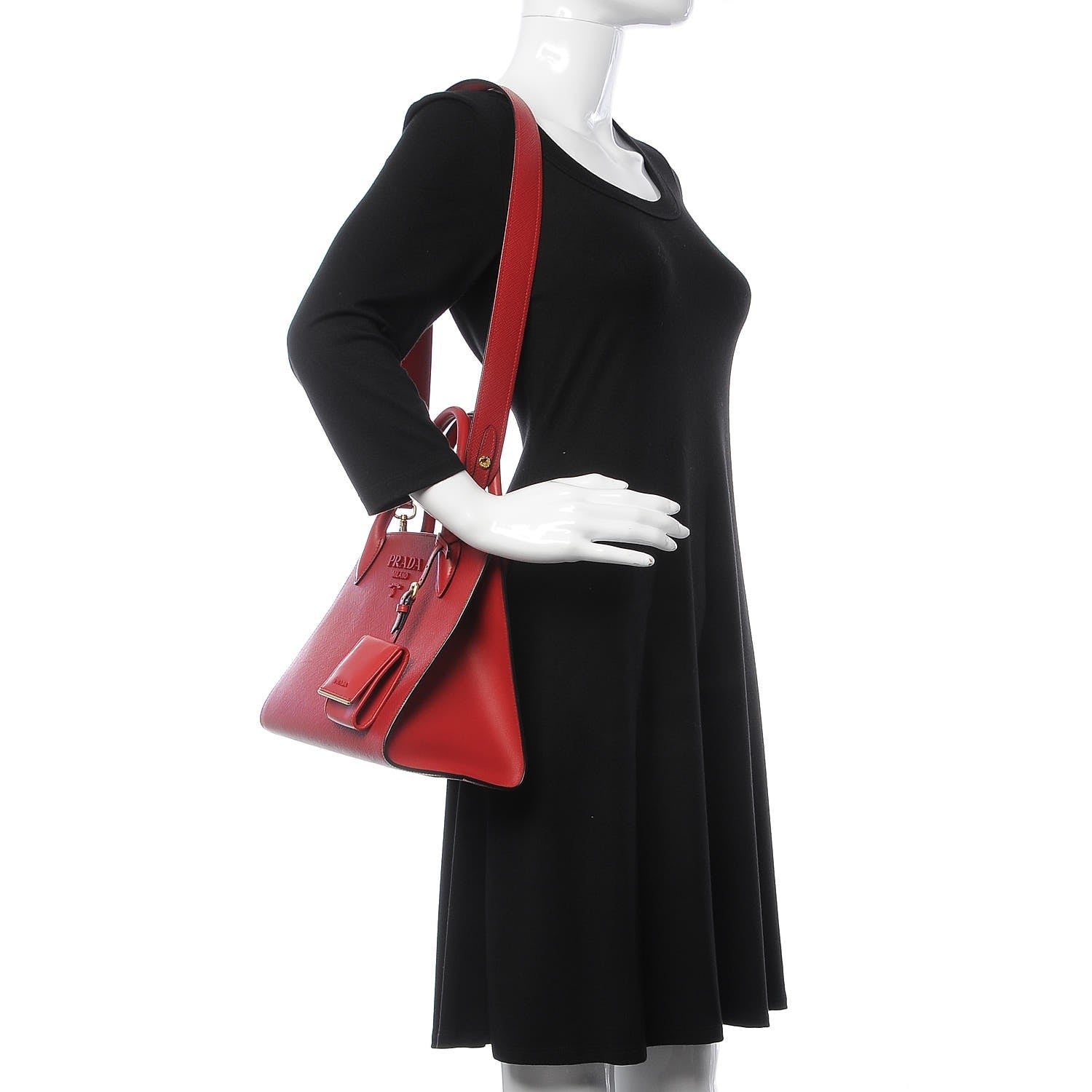 Prada Saffiano Cuir Calfskin Small Monochrome Top Handle Tote Fuoco 2 of 9