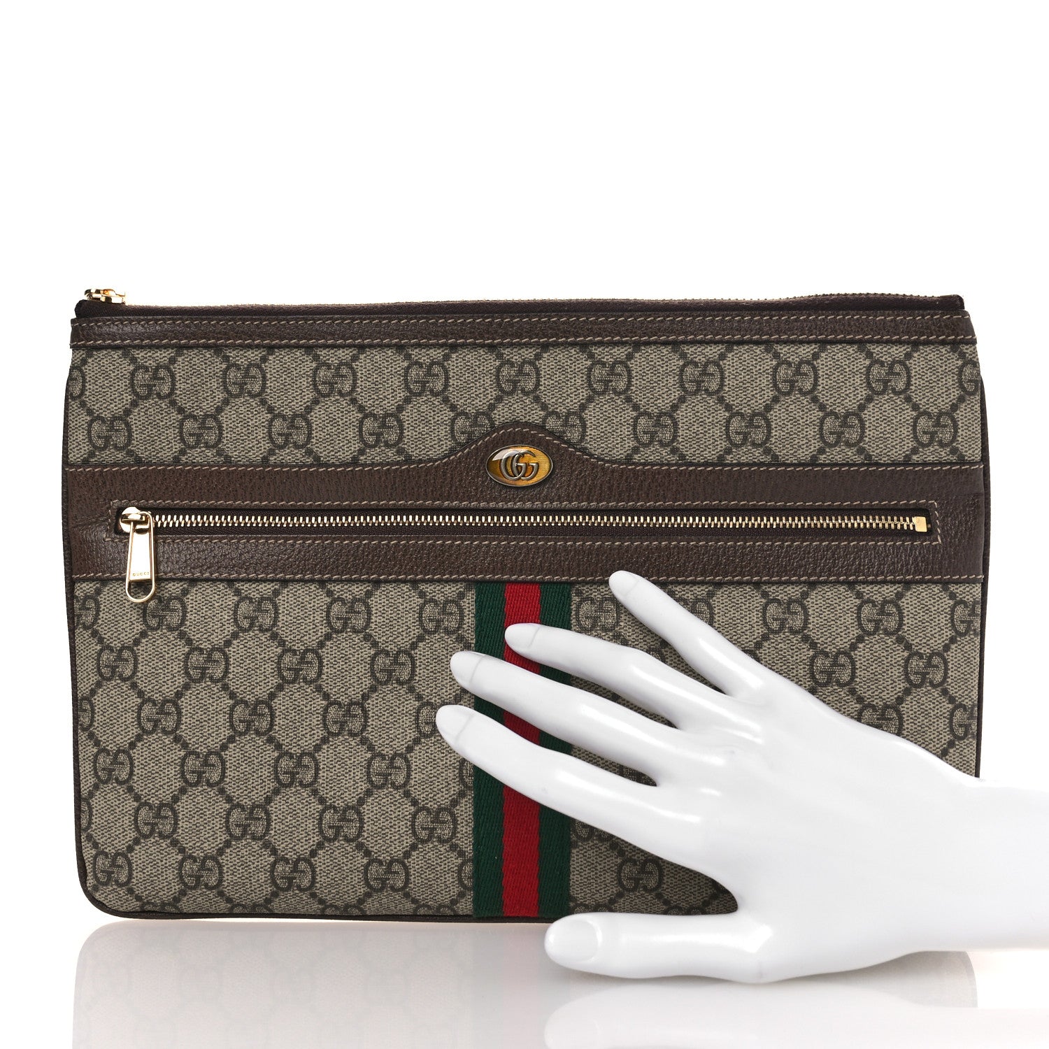 Gucci GG Supreme Monogram Large Ophidia Pouch Clutch Brown 2 of 11