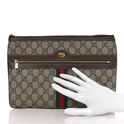 Gucci GG Supreme Monogram Large Ophidia Pouch Clutch Brown 2 of 11
