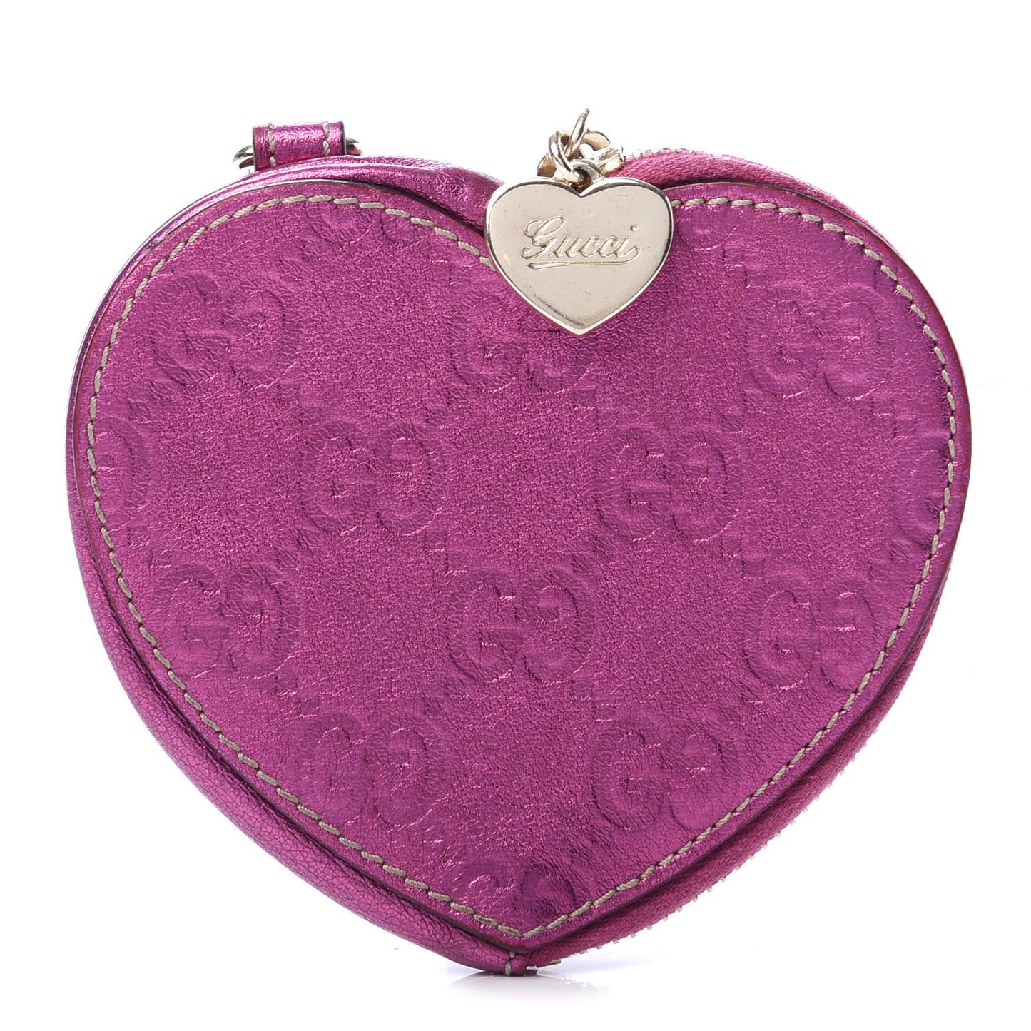 Metallic Guccissima Heart Coin Purse Purple