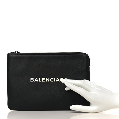 Balenciaga Calfskin Logo Medium Everyday Pouch Black 2 of 7