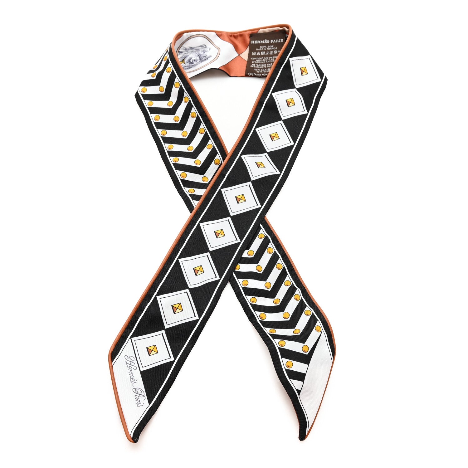 Hermes Silk Colliers et Chiens Twilly Black Caramel White 1 of 3