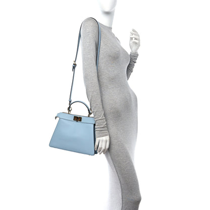 Fendi Vitello Seta Shiny Nappa Small Peekaboo I SEE U Satchel Azzurro Baby Camelia 2 of 11