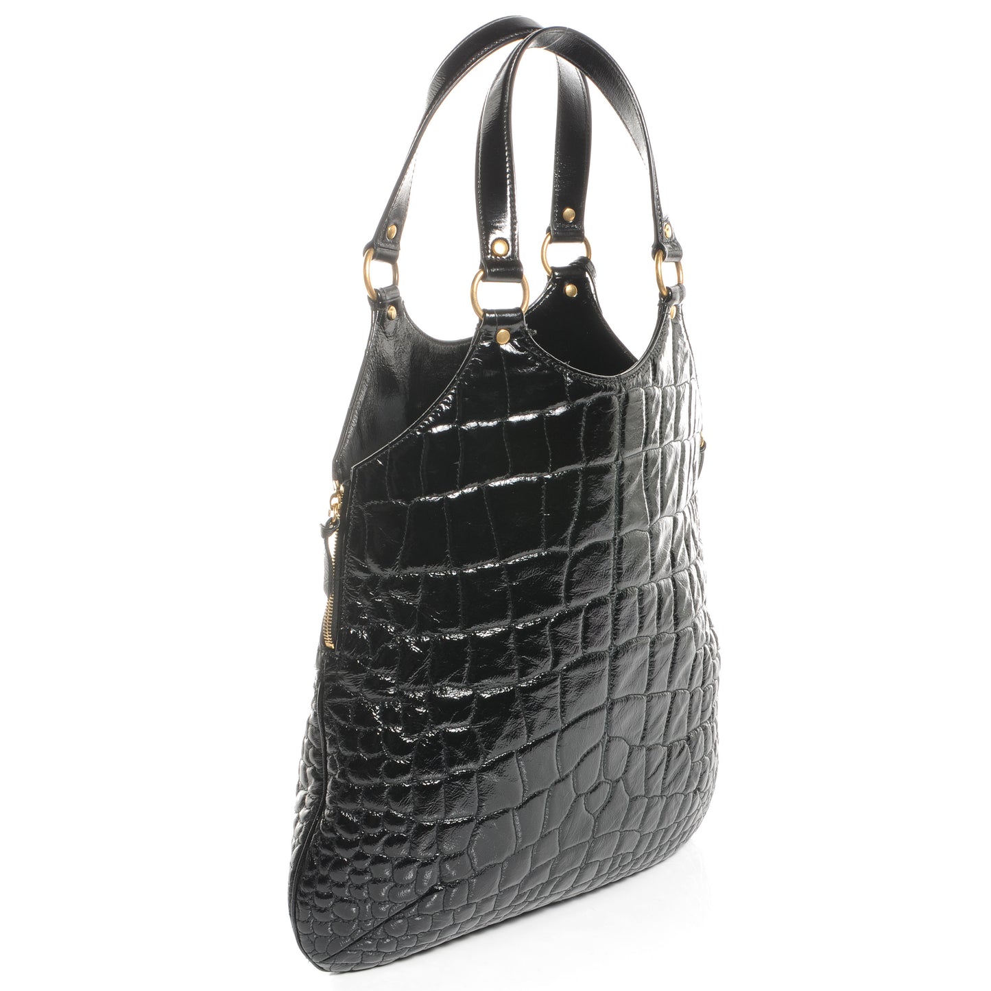 Patent Crocodile Embossed Tribute Tote Black