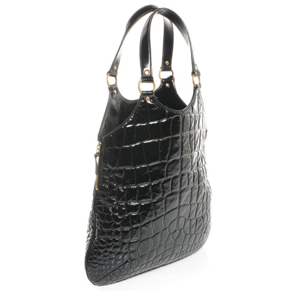 Saint Laurent Patent Crocodile Embossed Tribute Tote Black 3 of 7