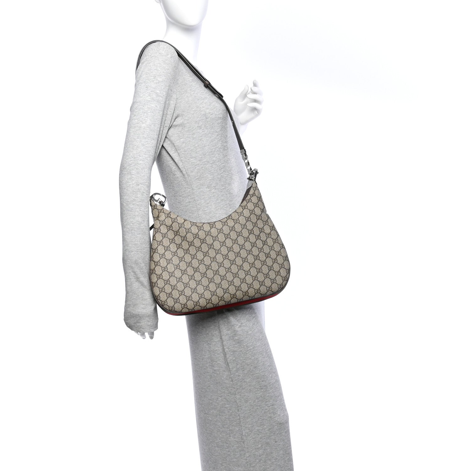 Gucci GG Supreme Monogram Textured Calfskin Web Large Attache Shoulder Bag Beige Ebony New Acero 2 of 11