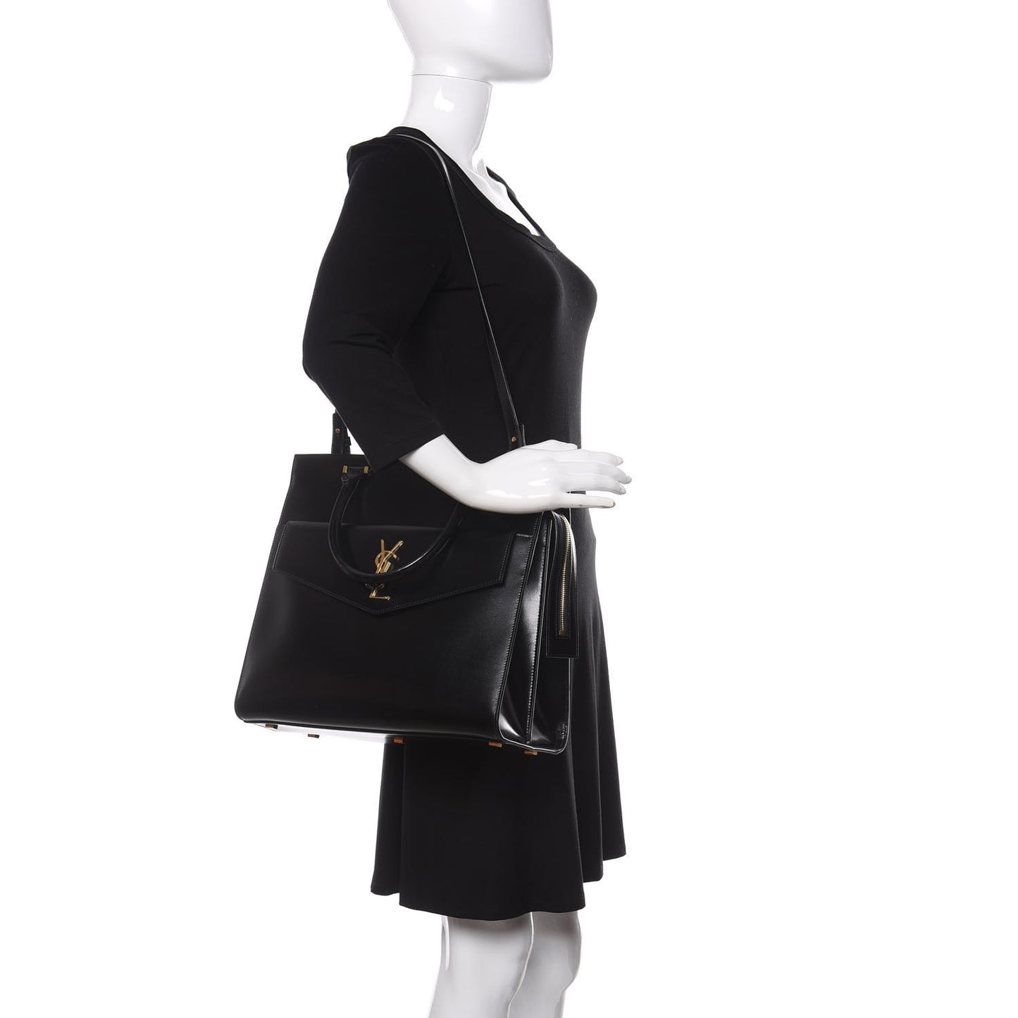 Shiny Calfskin Large Uptown Tote Black