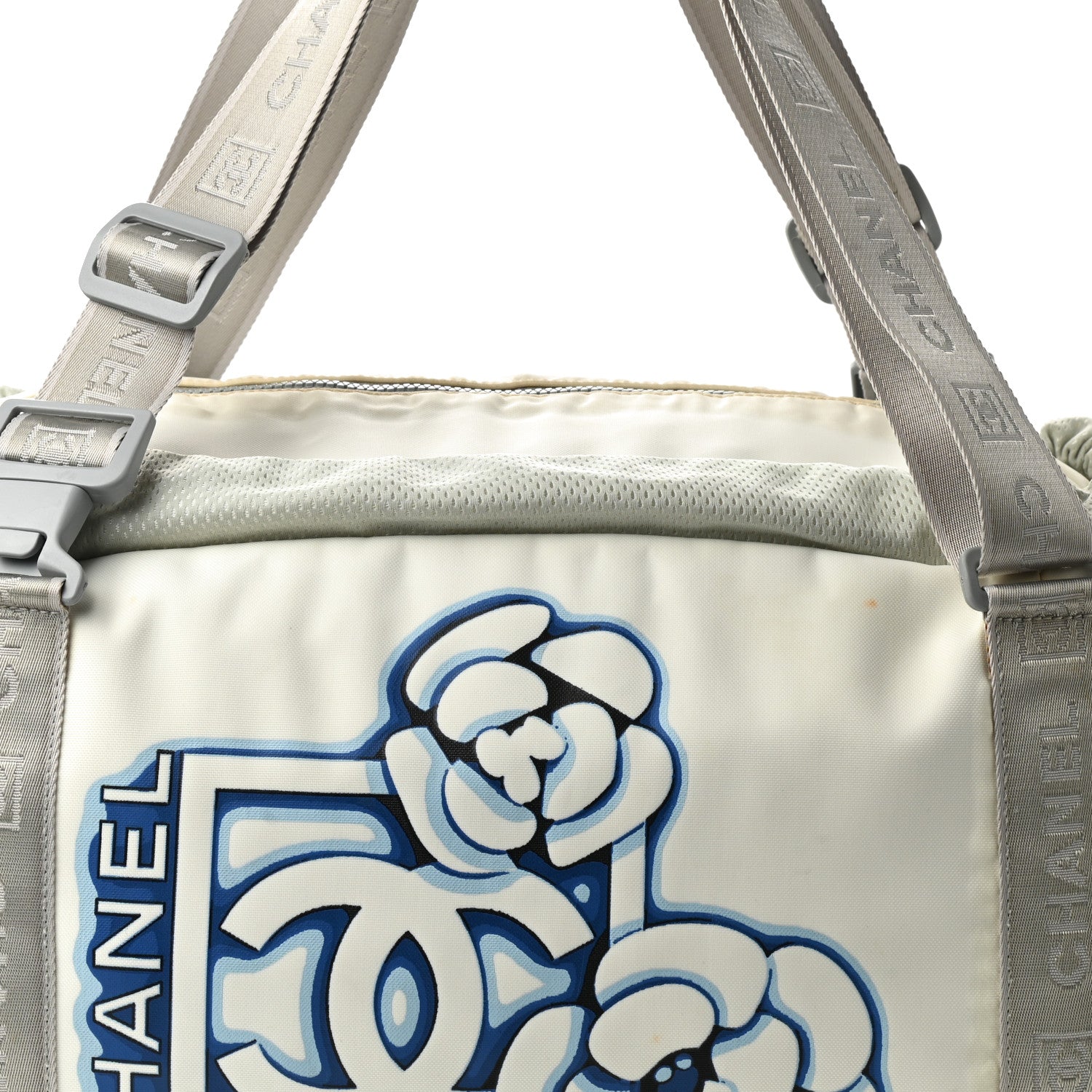 Chanel Nylon Mesh Camellia Duffle White Multicolor 7 of 12