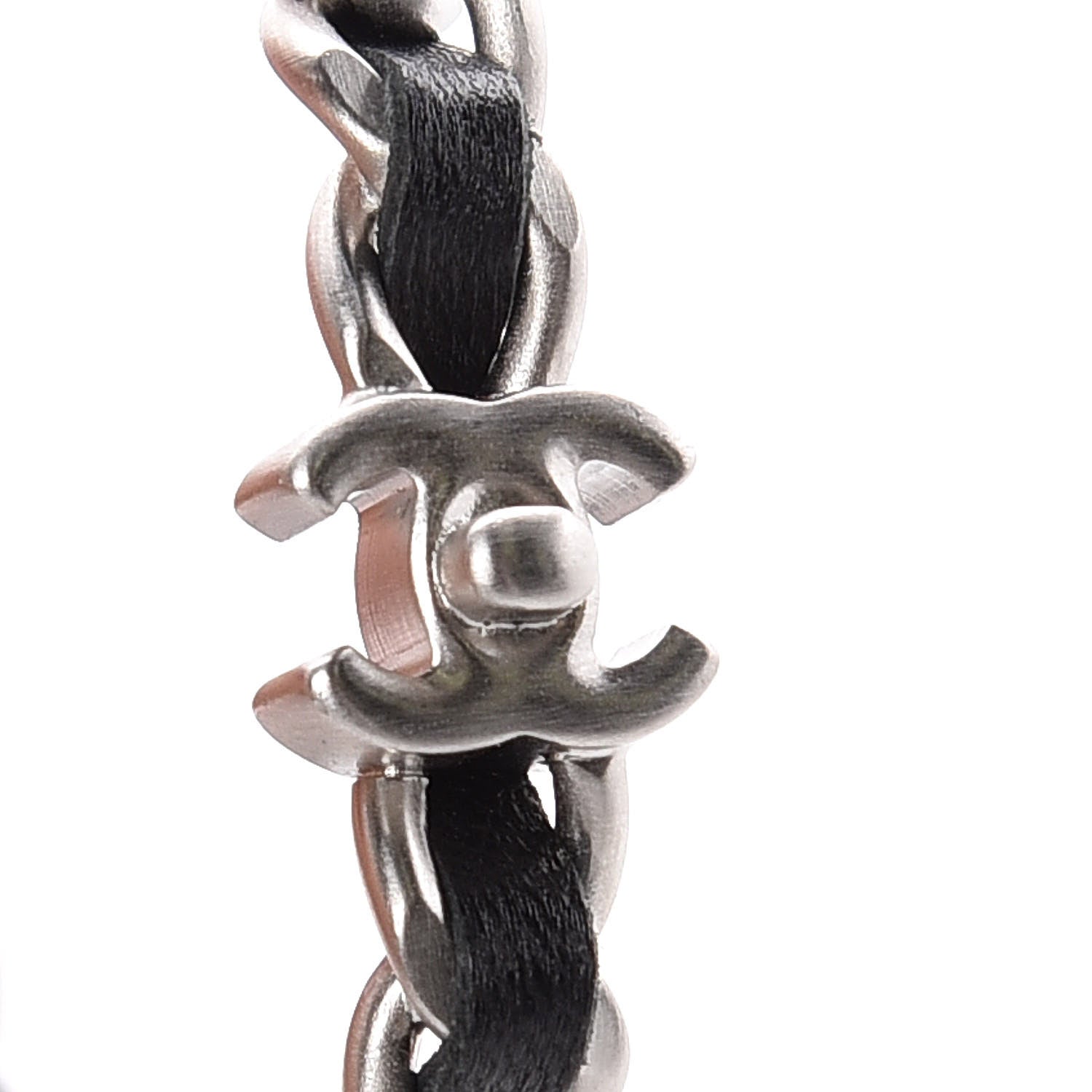 Chanel Lambskin CC Turnlock Chain Hoop Earrings Silver Black 7 of 8