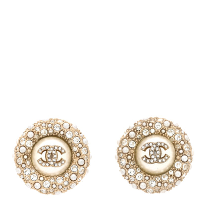 Chanel Pearl Crystal CC Round Earrings Light Gold 1 of 5