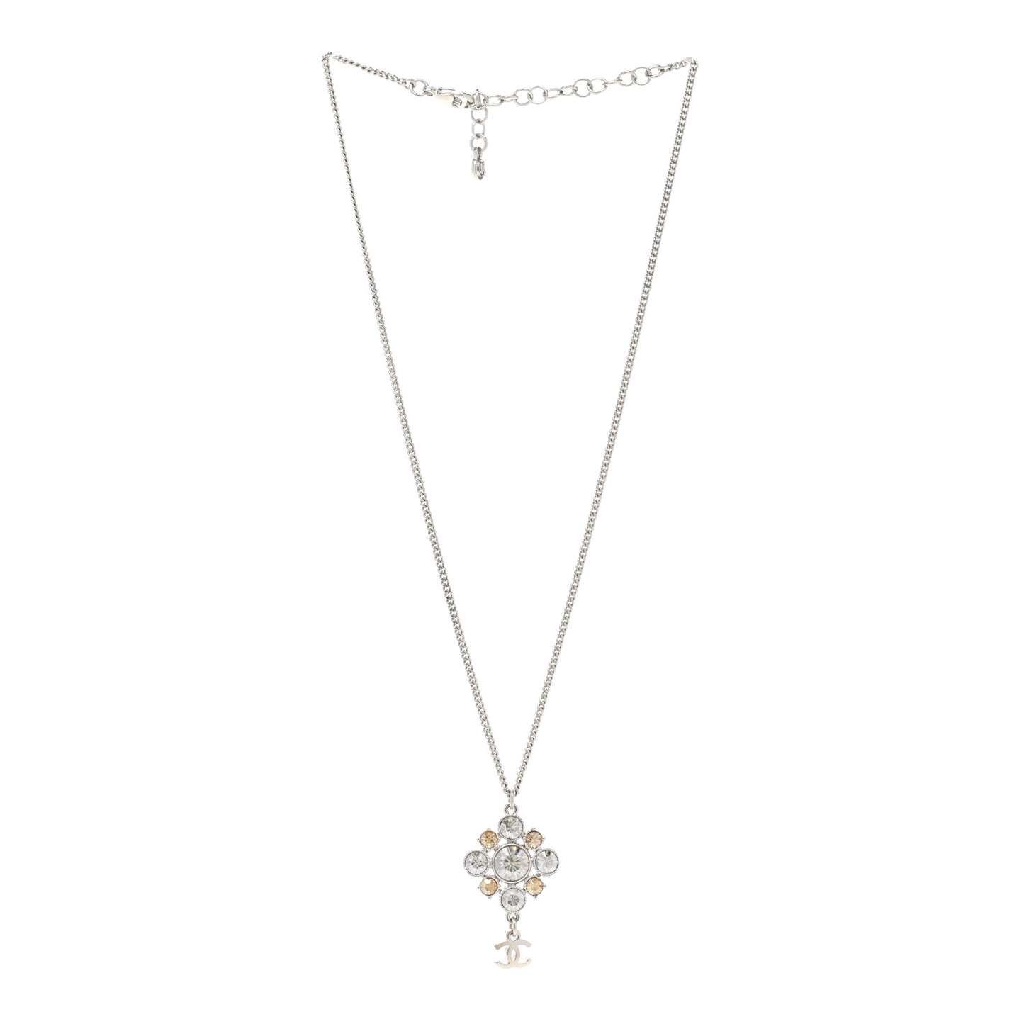 Crystal CC Drop Pendant Necklace Silver