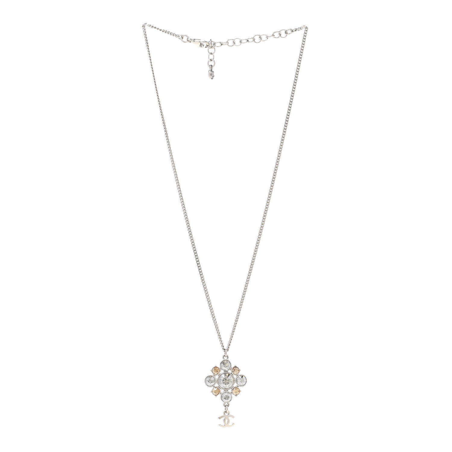 Chanel Crystal CC Drop Pendant Necklace Silver 3 of 6