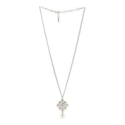 Chanel Crystal CC Drop Pendant Necklace Silver 3 of 6