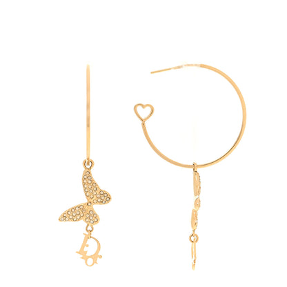 Christian Dior Metal Crystal Butterfly Logo Hoop Earrings Gold 1 of 6