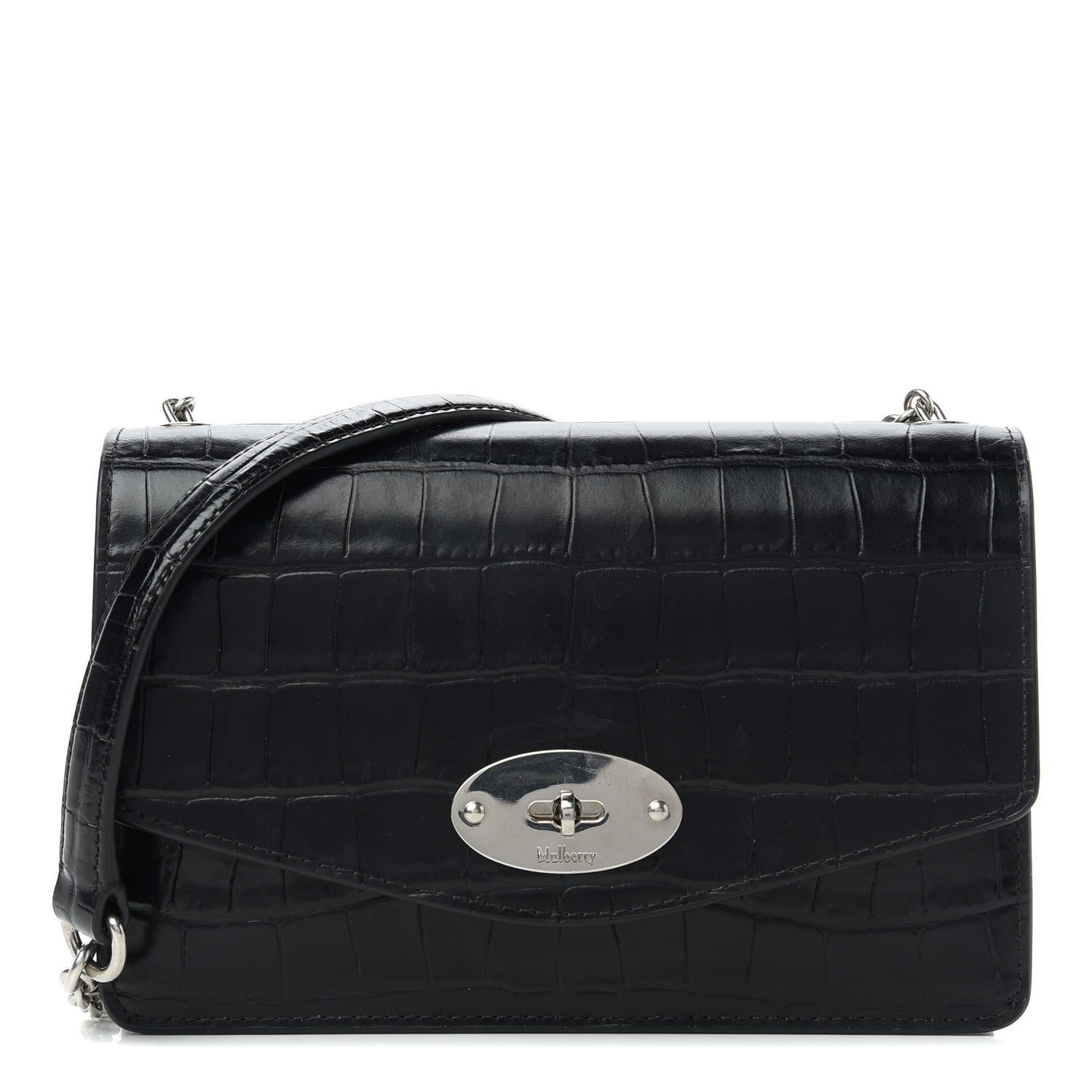 Mulberry Crocodile Embossed Calfskin Small Darley Black 1 of 11
