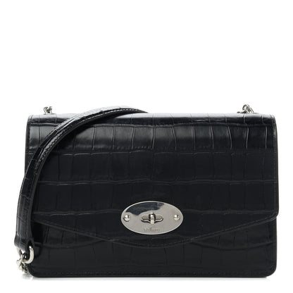 Mulberry Crocodile Embossed Calfskin Small Darley Black 1 of 11