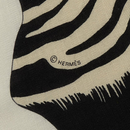 Hermes Cashmere Silk Zebra Pegasus Shawl 140 White Black Naturel 4 of 6