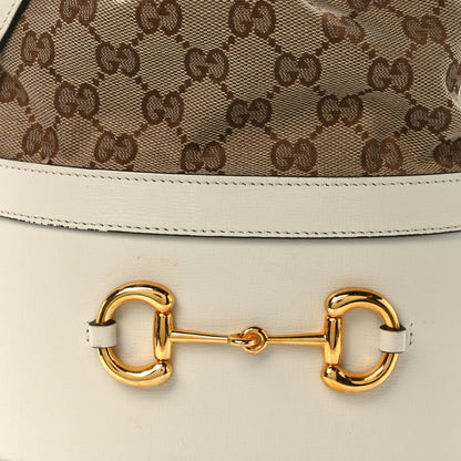 Gucci Monogram Textured Calfskin Horsebit 1955 Drawstring Bucket Bag Beige Mystic White 10 of 13