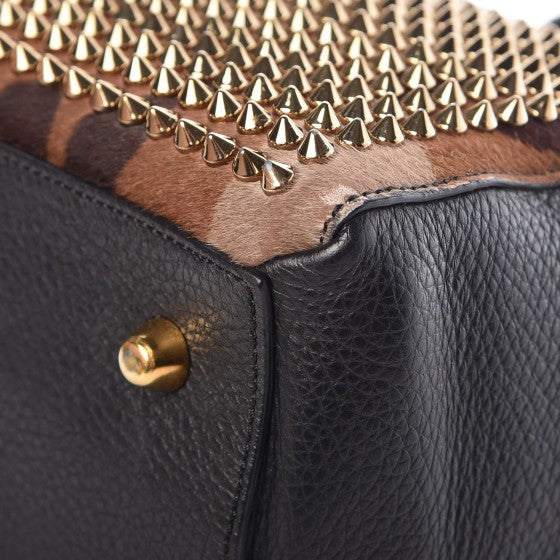 Christian Louboutin Calfskin Pony Hair Camo Spike Small Panettone Bowling Bag Black 11 of 13