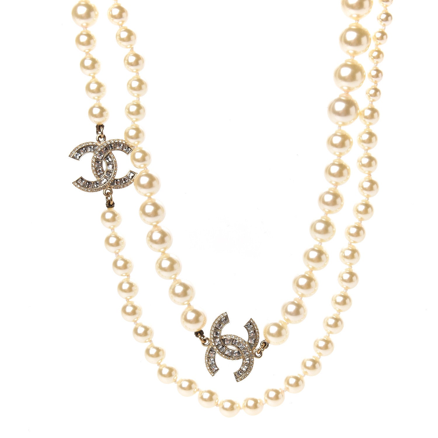 Chanel Pearl Baguette Crystal Long CC Necklace Gold 1 of 4