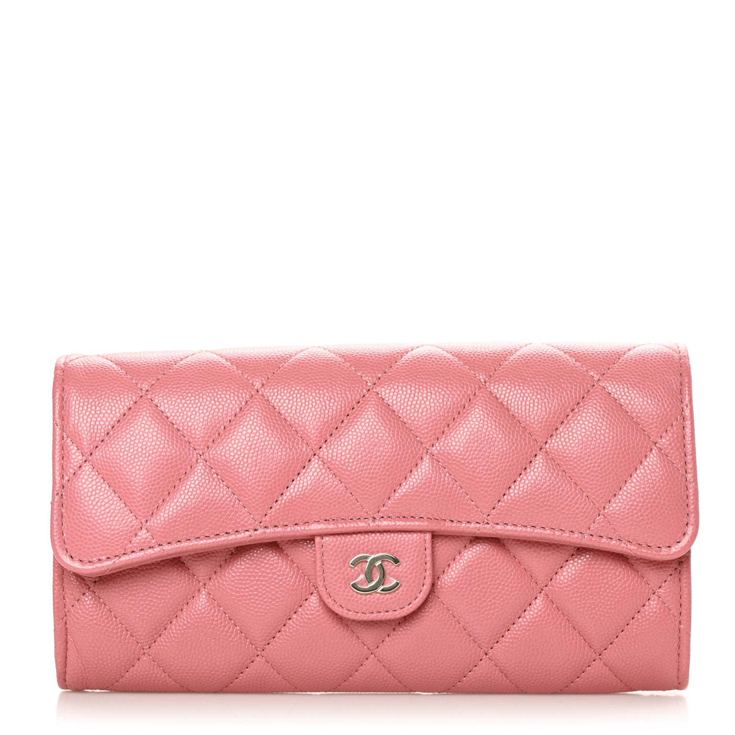 Caviar Quilted Large Gusset Flap Wallet Dark Pink