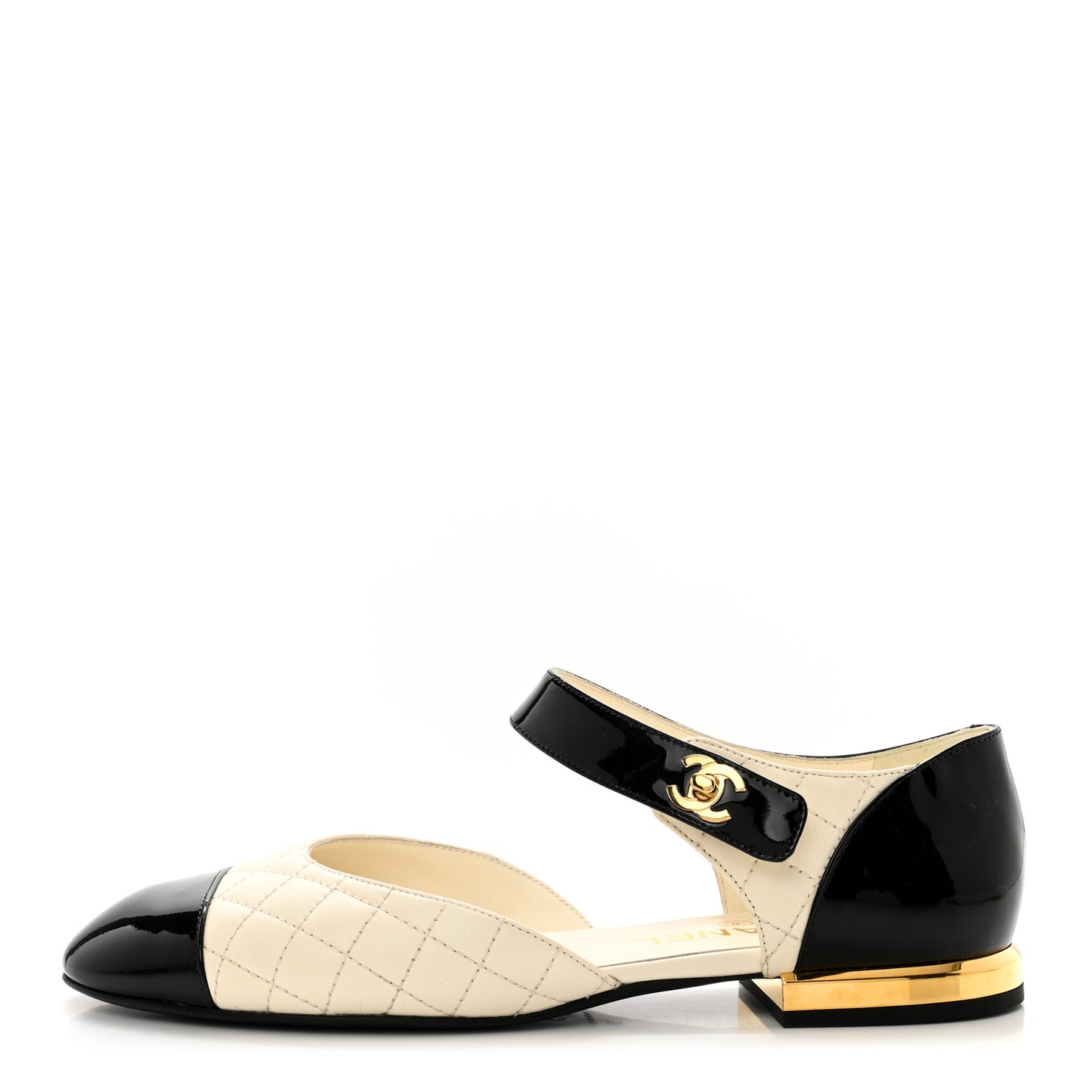 Patent Lambskin Quilted Cap Toe Ballerina Flats 37.5 Ivory Black 38 Ivory Black