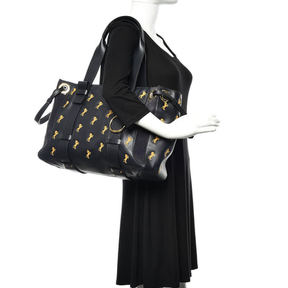 Chloe Smooth Calfskin Little Horses Embroidered Tao Zipped Tote Full Blue 2 of 11