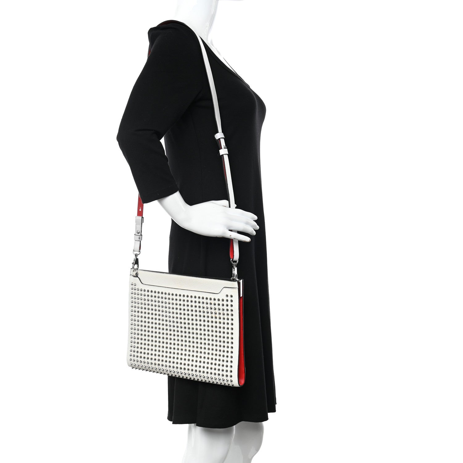 Christian Louboutin Calfskin Studded Skypouch Crossbody Clutch White 2 of 12