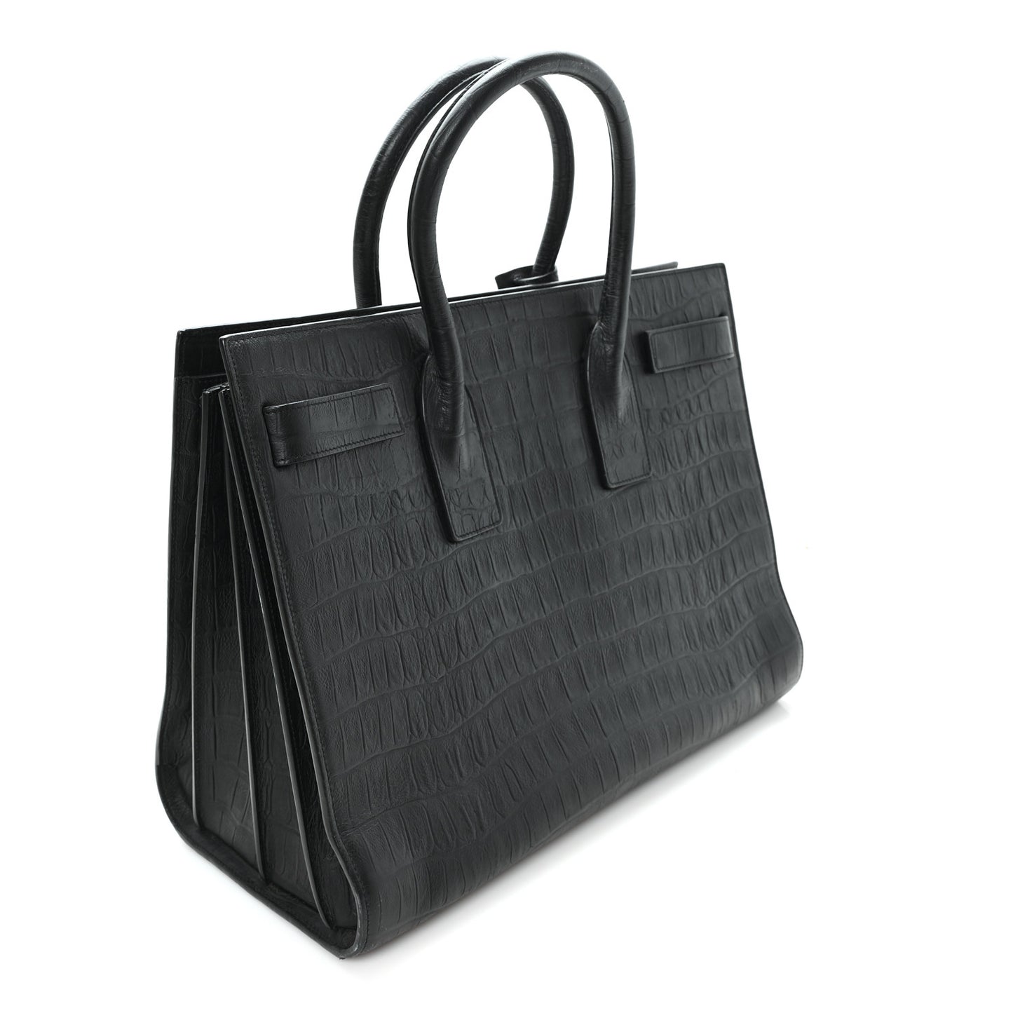 Calfskin Crocodile Embossed Large Sac De Jour Carryall Black