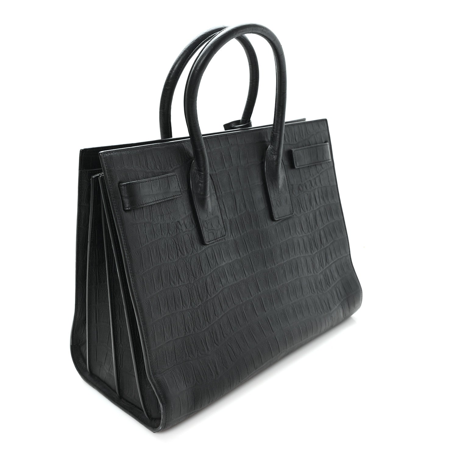 Saint Laurent Calfskin Crocodile Embossed Large Sac De Jour Carryall Black 2 of 10