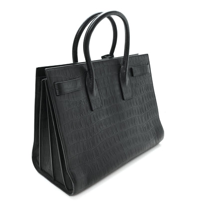 Saint Laurent Calfskin Crocodile Embossed Large Sac De Jour Carryall Black 2 of 10