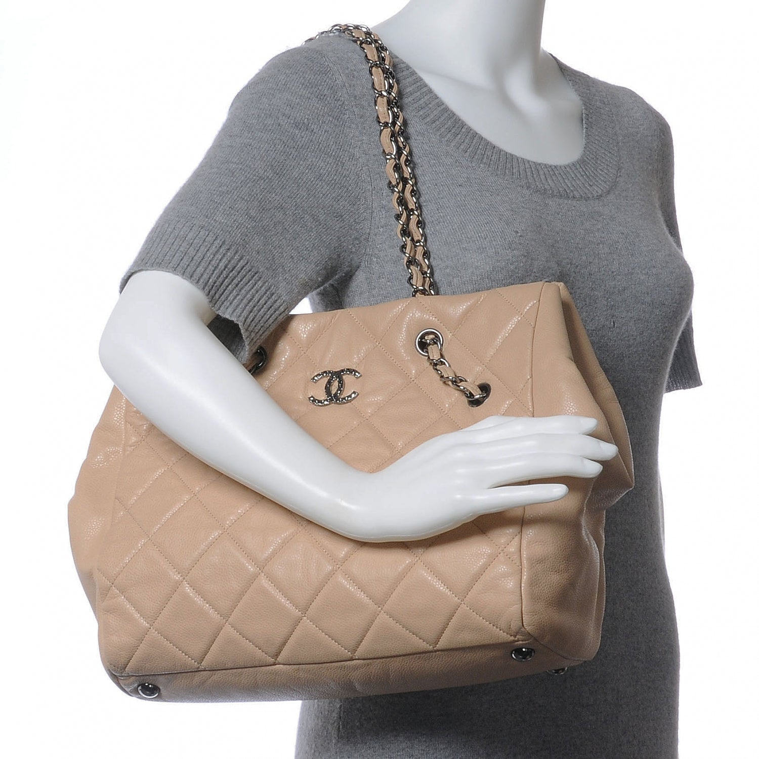 Chanel Caviar Quilted Large Cells Tote Beige 2 of 7