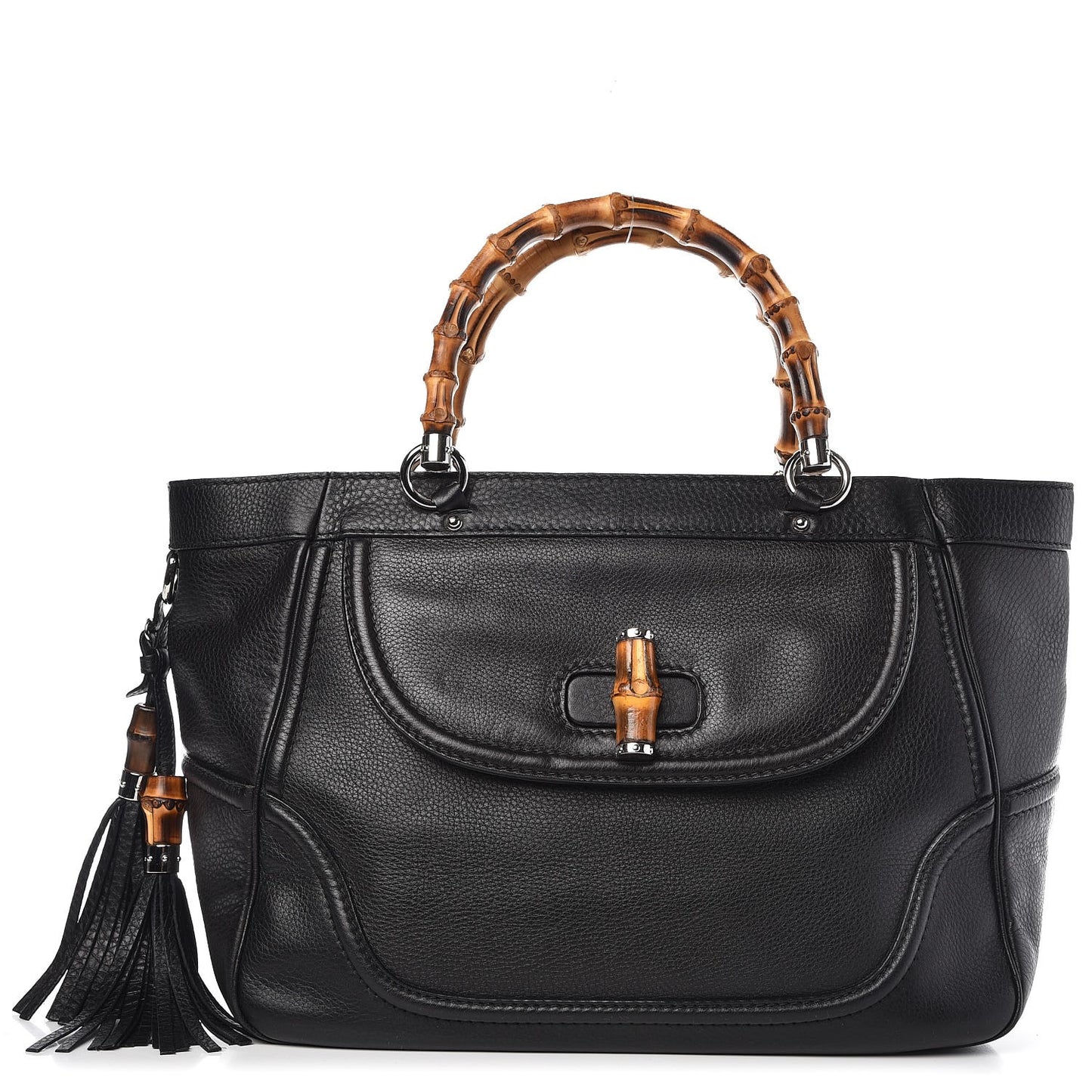Calfskin New Bamboo Medium Tassel Tote Black