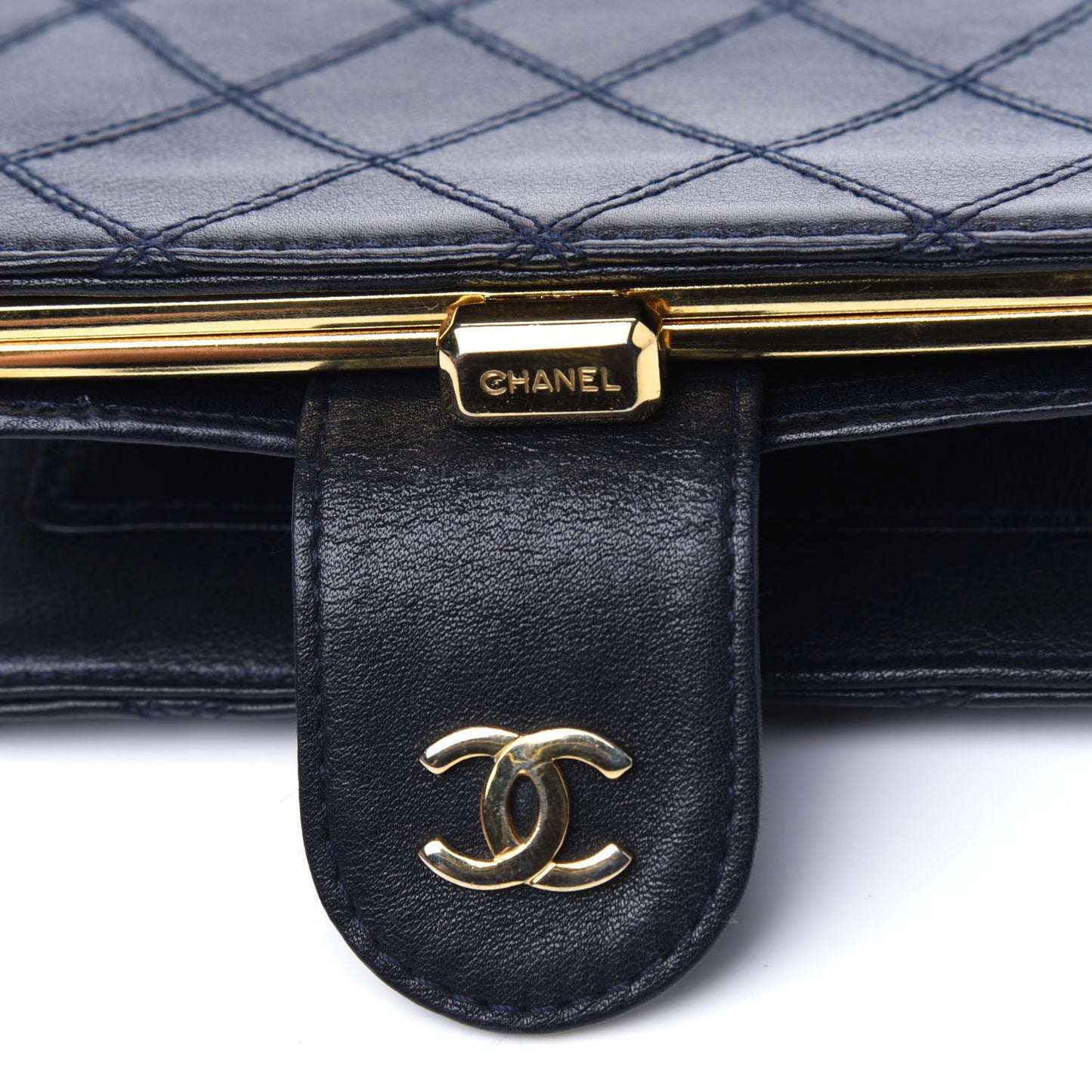 Lambskin Diamond Stitched Compact French Wallet Navy