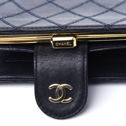 Chanel Lambskin Diamond Stitched Compact French Wallet Navy 7 of 18