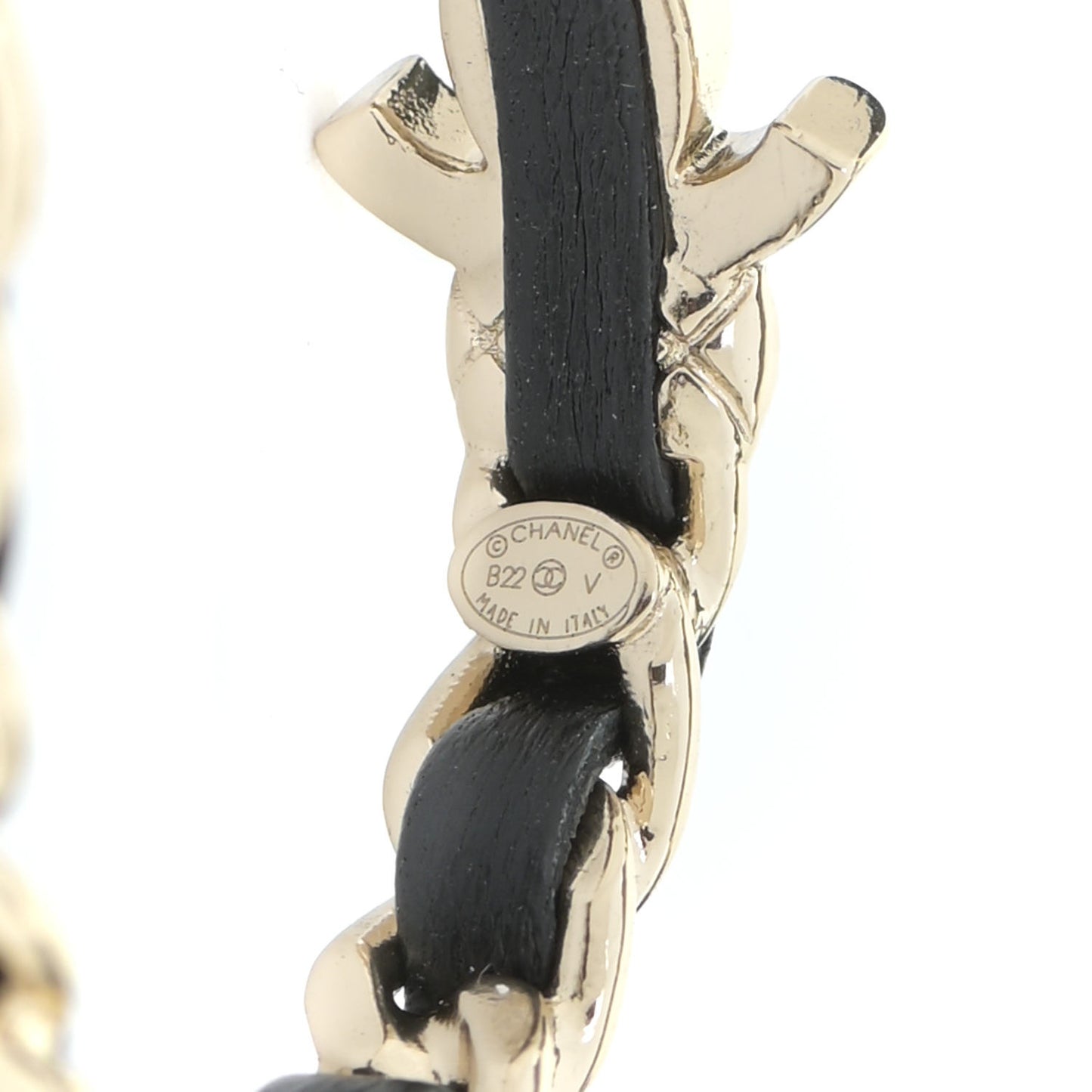 Lambskin CC Turnlock Chain Hoop Earrings Gold Black
