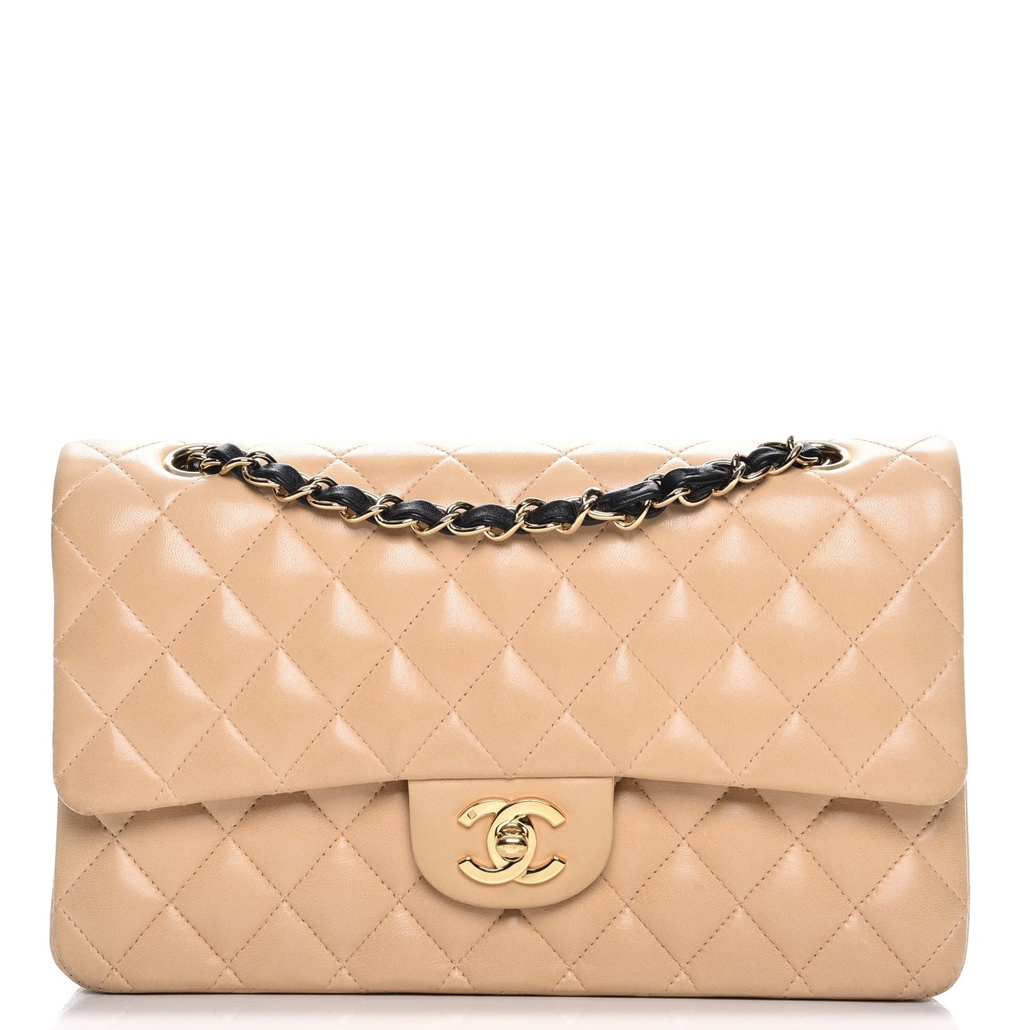 Lambskin Quilted Medium Double Flap Beige Black