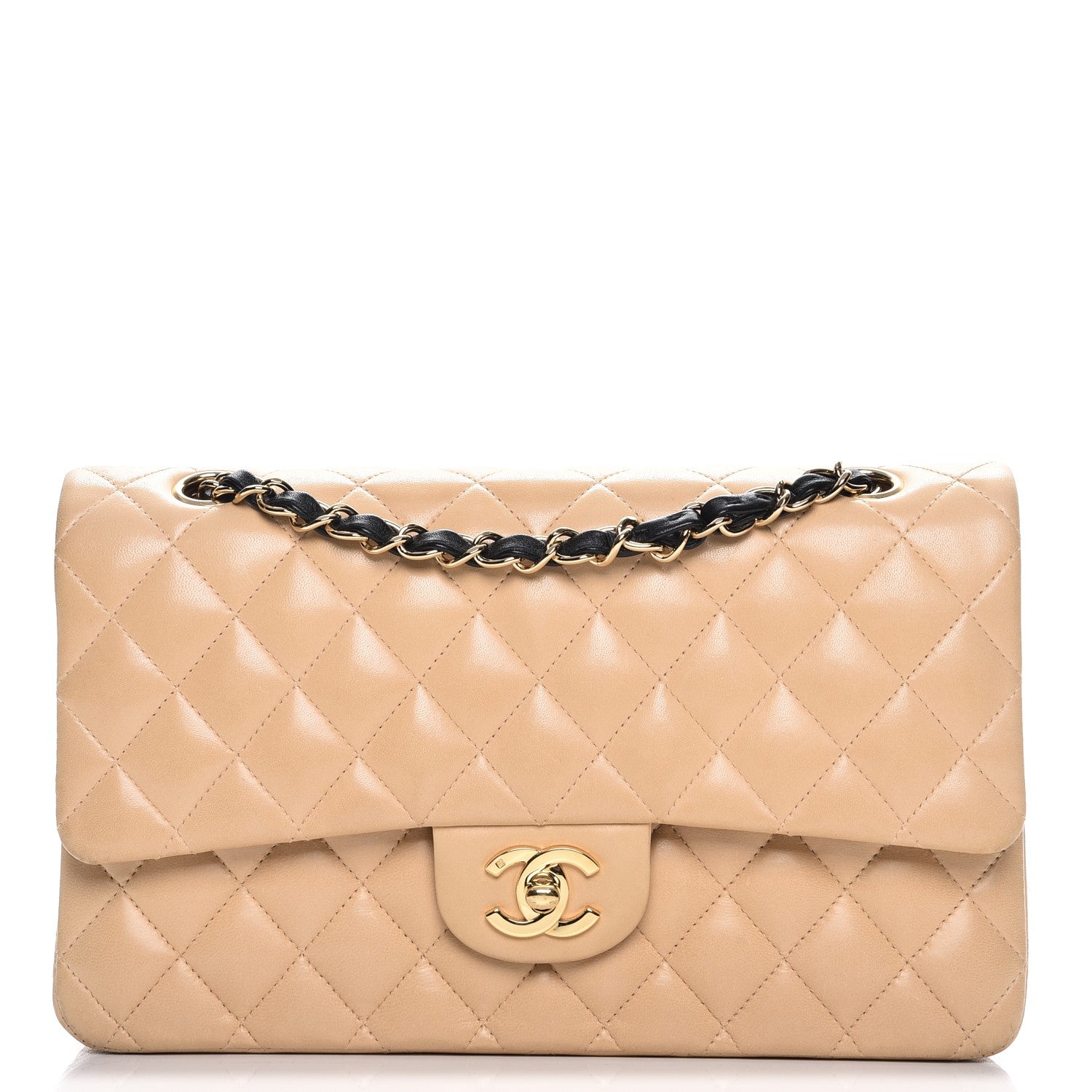Chanel Lambskin Quilted Medium Double Flap Beige Black 1 of 12