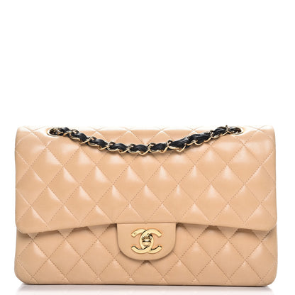 Chanel Lambskin Quilted Medium Double Flap Beige Black 1 of 12