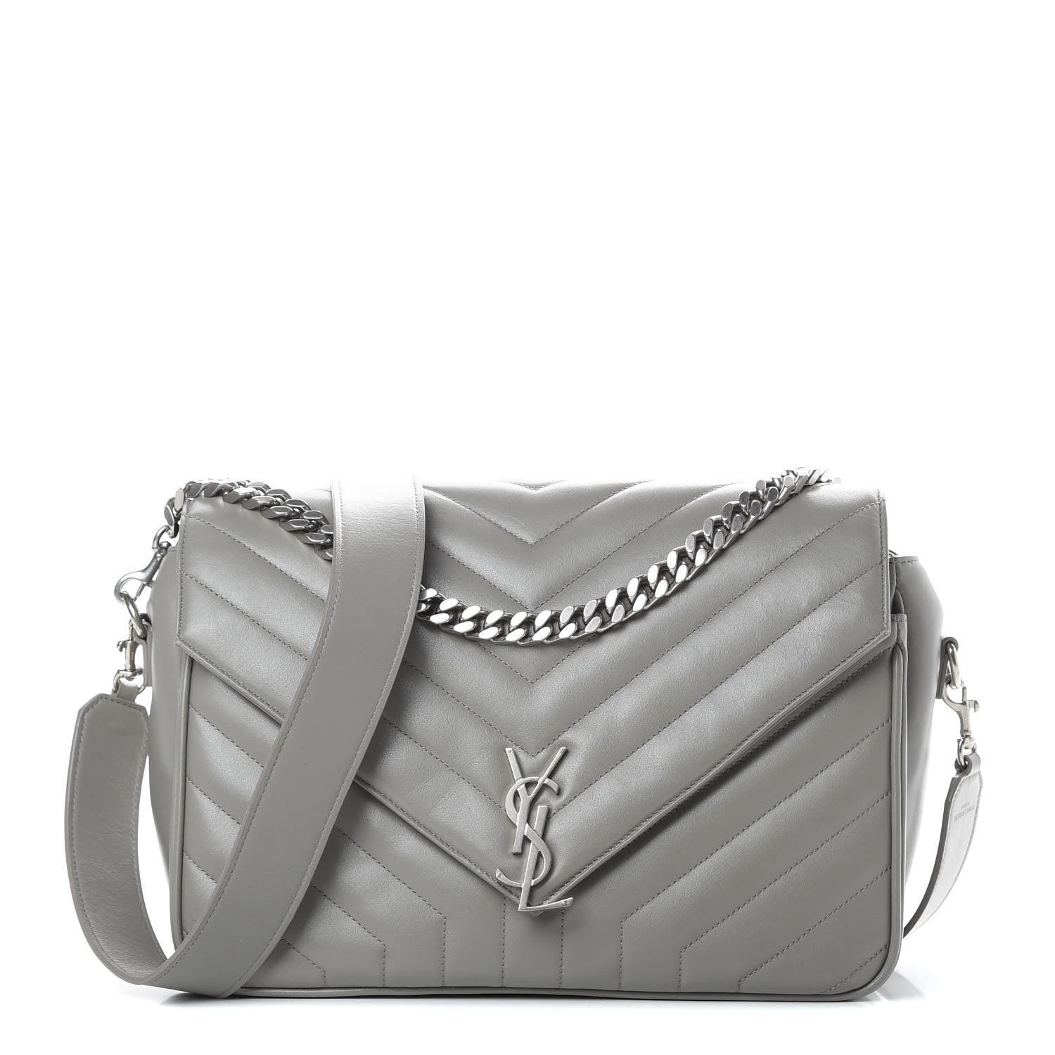Saint Laurent Calfskin Y Quilted Monogram Loulou Shoulder Bag Pearl Grey 1 of 14