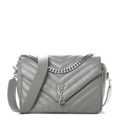 Saint Laurent Calfskin Y Quilted Monogram Loulou Shoulder Bag Pearl Grey 1 of 14