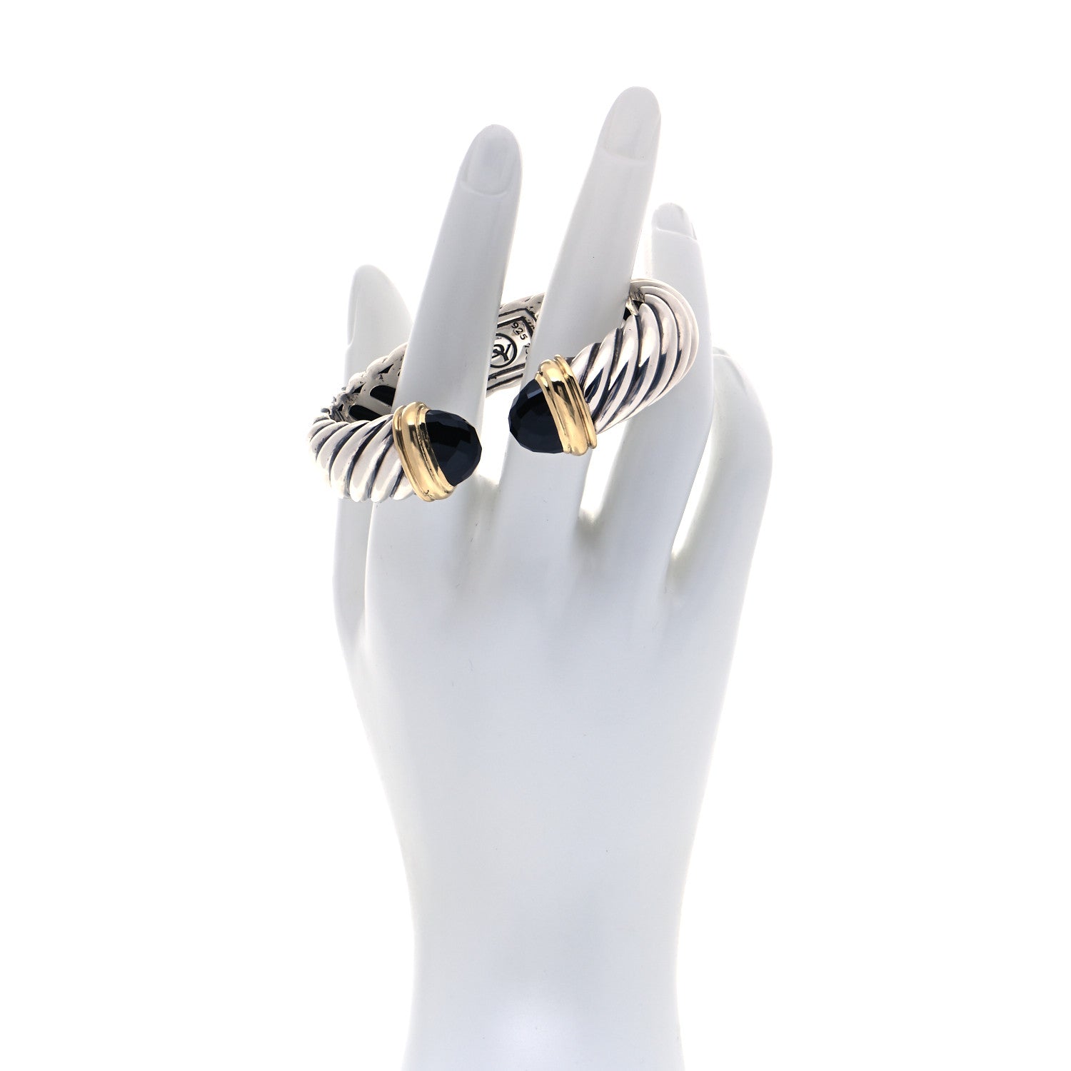 David Yurman Sterling Silver 18K Yellow Gold Black Onyx 15mm Waverly Bracelet 2 of 7