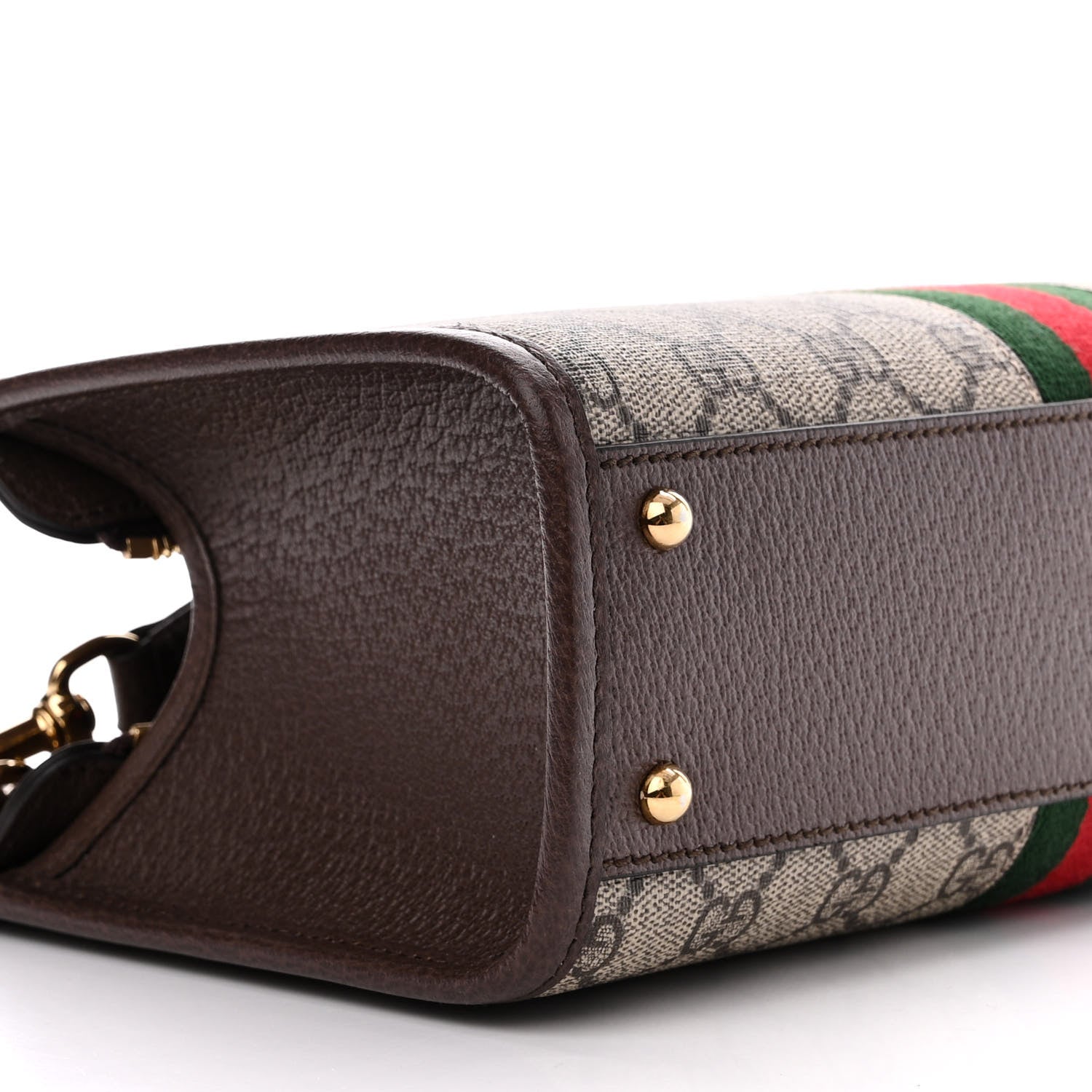 Gucci GG Supreme Monogram Textured Dollar Calfskin Web Small Ophidia Slip Handle Tote Beige Ebony New Acero 9 of 10