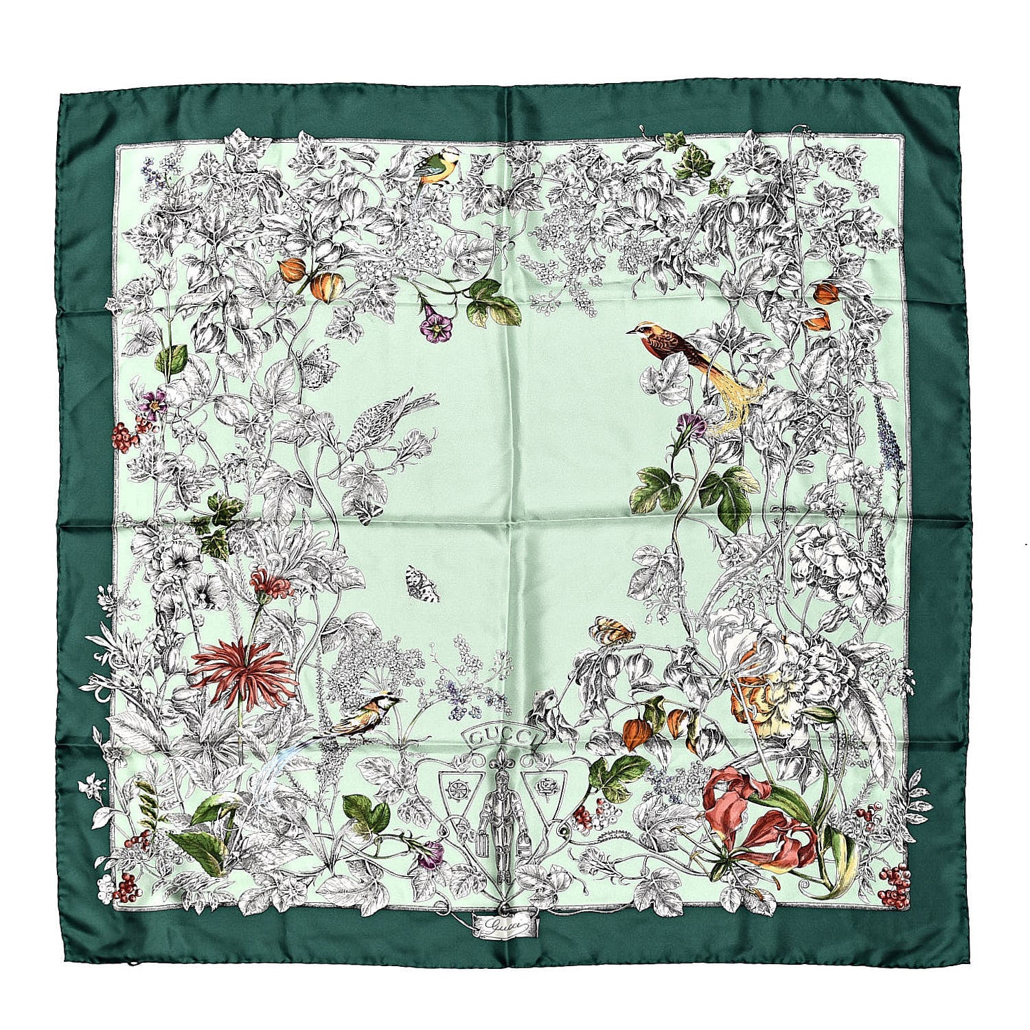 Gucci Silk Twill Wondergardenia Square Scarf Emerald 1 of 5