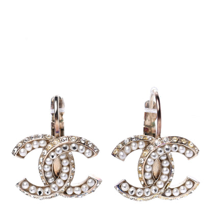 Chanel Crystal Pearl CC Dangle Earrings Gold 1 of 6