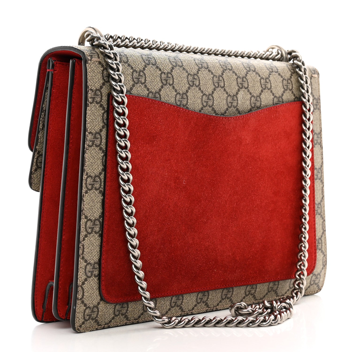 Gucci GG Supreme Monogram Suede Cudu Medium Dionysus Shoulder Bag Beige Ebony Vulcanic Red 3 of 15